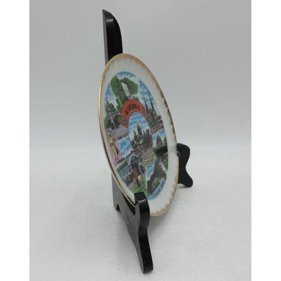 QUEBEC Canada Souvenir Plate Gold Rim and Scenic Landmarks Design Vintage - Picture 3 of 10